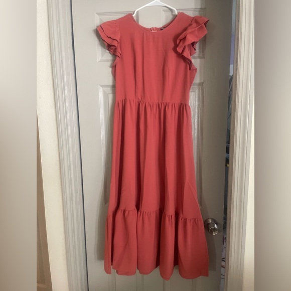 SHEIN Solid Ruffle Hem A Line Dress - Picture 3 of 5